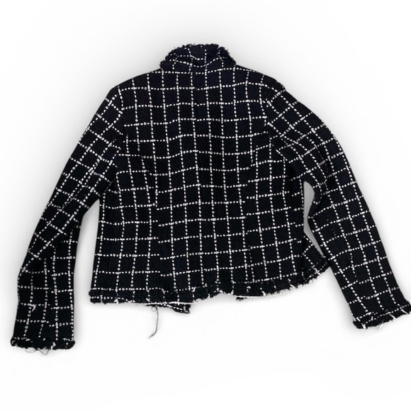 Forever 21 Tweed Jacket Medium Black White Cropped Blazer Style - Picture 2 of 3